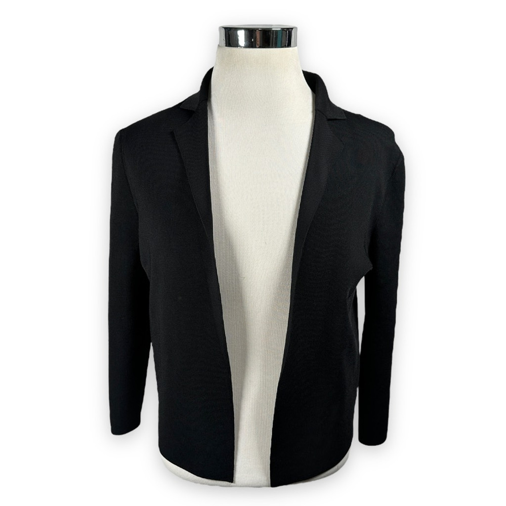 MM Lafleur Womens Blazer Jacket Black Open Front Stretch Lapel Knit XL